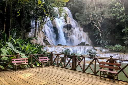 Laos-Tourism-Kuang-Si-waterfalls-Bottom-of-the-falls,-bears-and-natural-swimming-pools-185 COVER